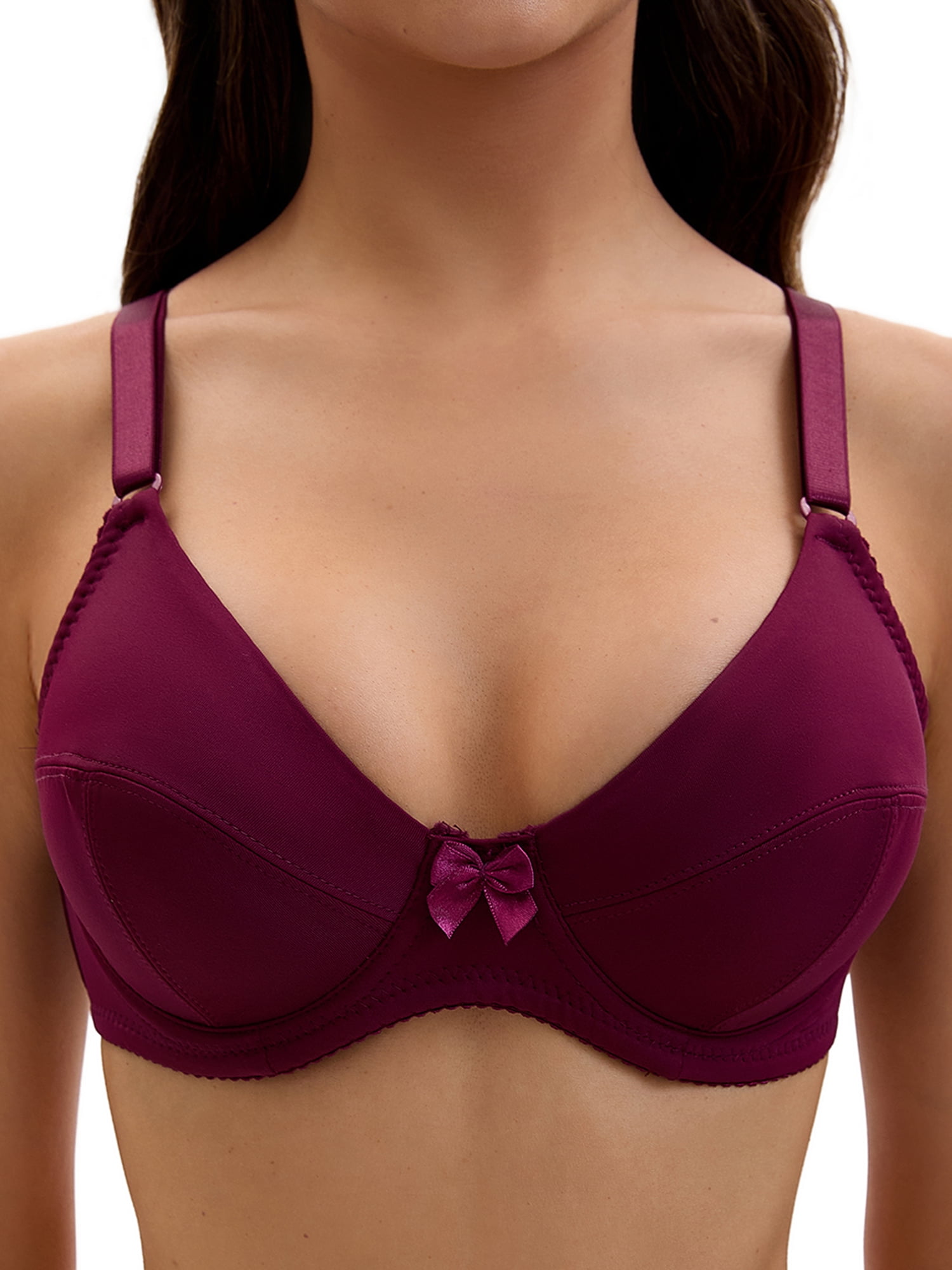 DARING DIVA Women's V Neck Adjustable Strap Underwire Push Up Bras Dark Red 48 E