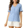 thumbnail image 1 of Unique Bargains Women's V Neck Button Shirt Short Sleeve Floral Top, 1 of 6