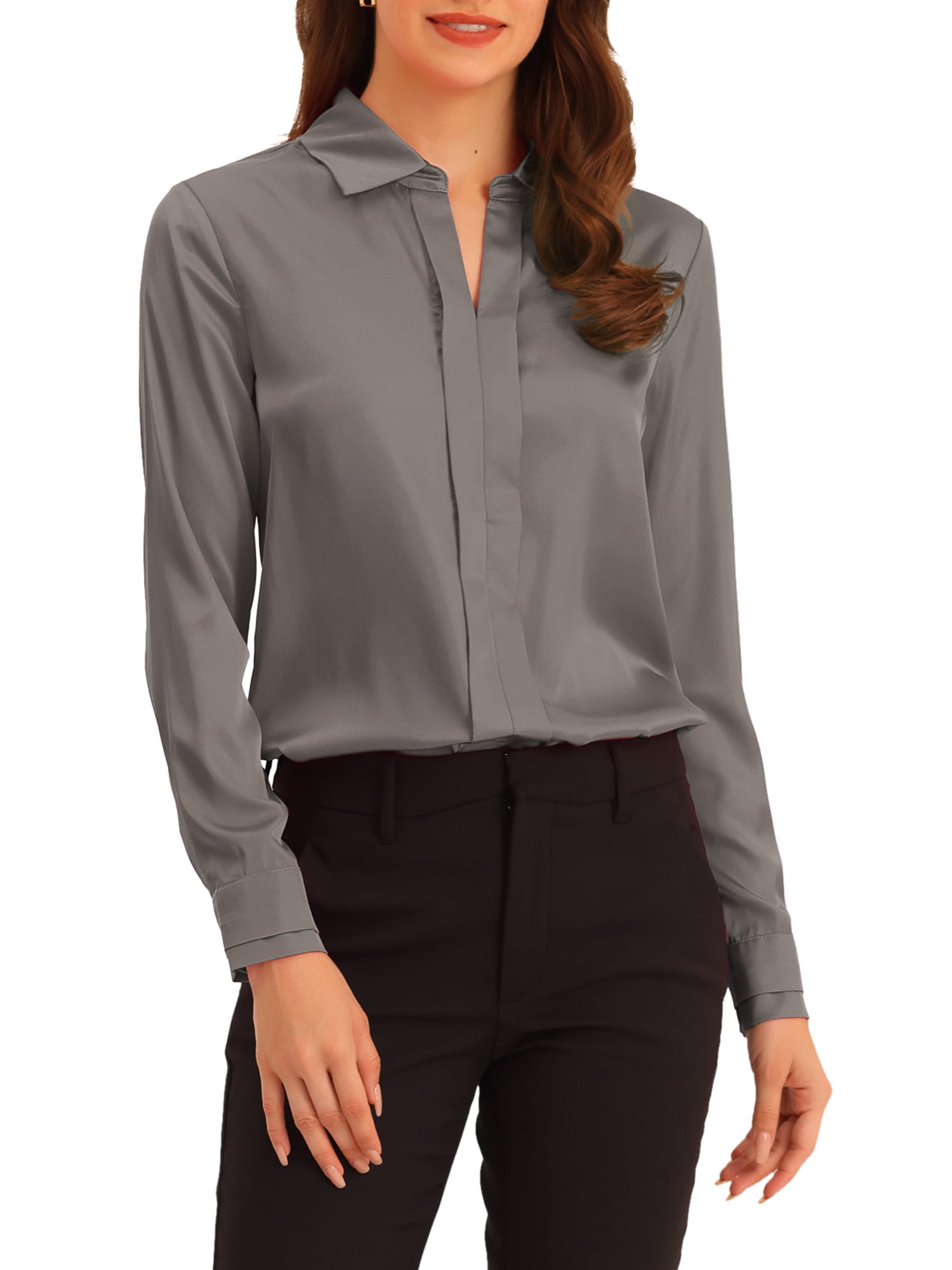 Unique Bargains Women's V Neck Classic Work Office Long Sleeve Shirt