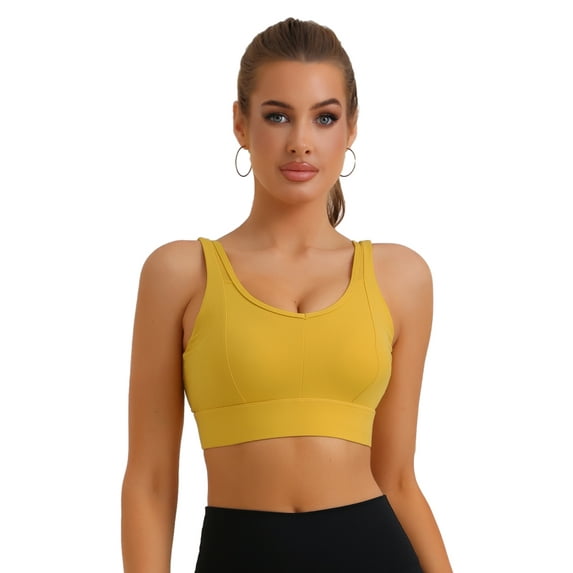 Unique Bargains Women's V-Neck Integrated Cup Double Straps Bra Camisoles 2XL Yellow