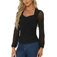 thumbnail image 1 of Unique Bargains Women's V Neck Long Sleeve Ruched Mesh Blouse Dressy Wrap Top L Black, 1 of 6