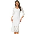 thumbnail image 1 of Unique Bargains Women's V-Neck Party 3/4 Sleeve Lace Ruffle Bodycon Dresses S White, 1 of 6