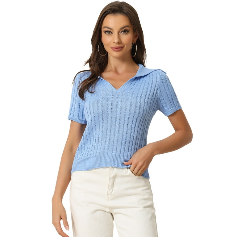 New Short Sleeve V-neck Sweater Knit Shirt New Short Sleeve V-neck Sweater Knit Shirt