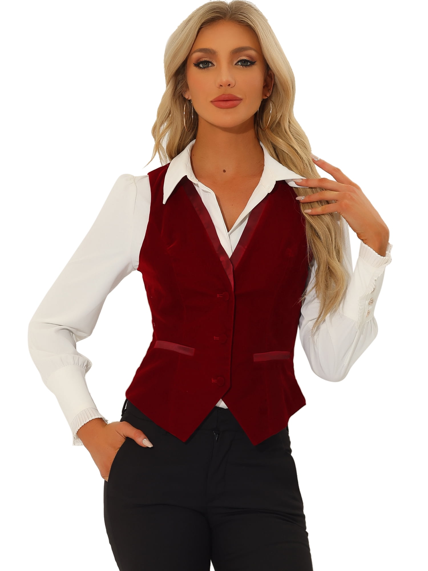 DARING DIVA Women's V Neck Retro Velvet Racerback Steampunk Vest M Burgundy