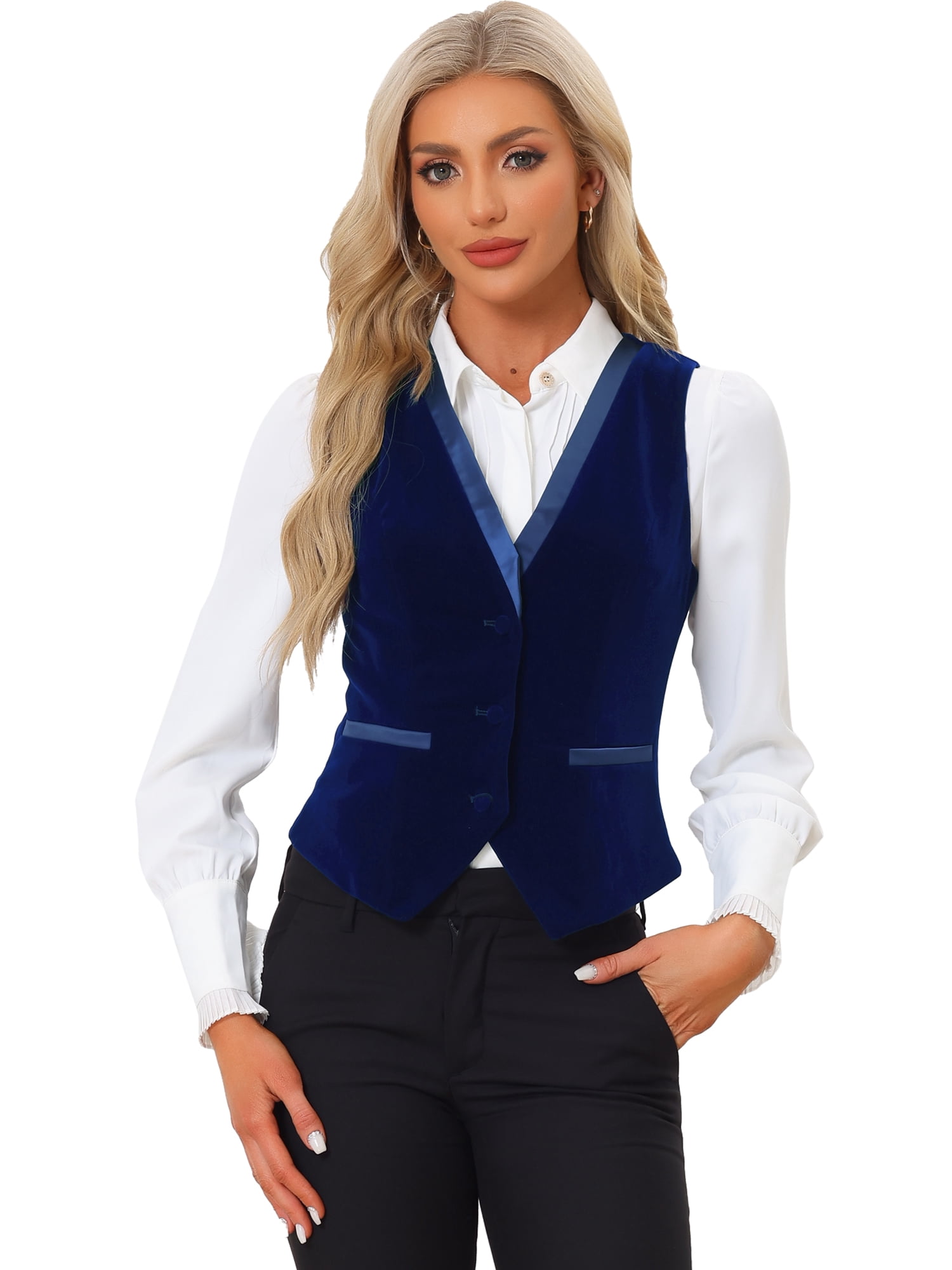 DARING DIVA Women's V Neck Retro Velvet Racerback Steampunk Vest S Dark Blue