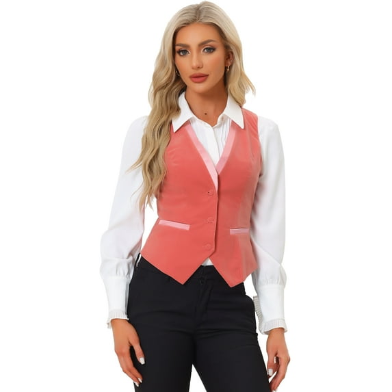 DARING DIVA Women's V Neck Retro Velvet Racerback Steampunk Vest S Pink