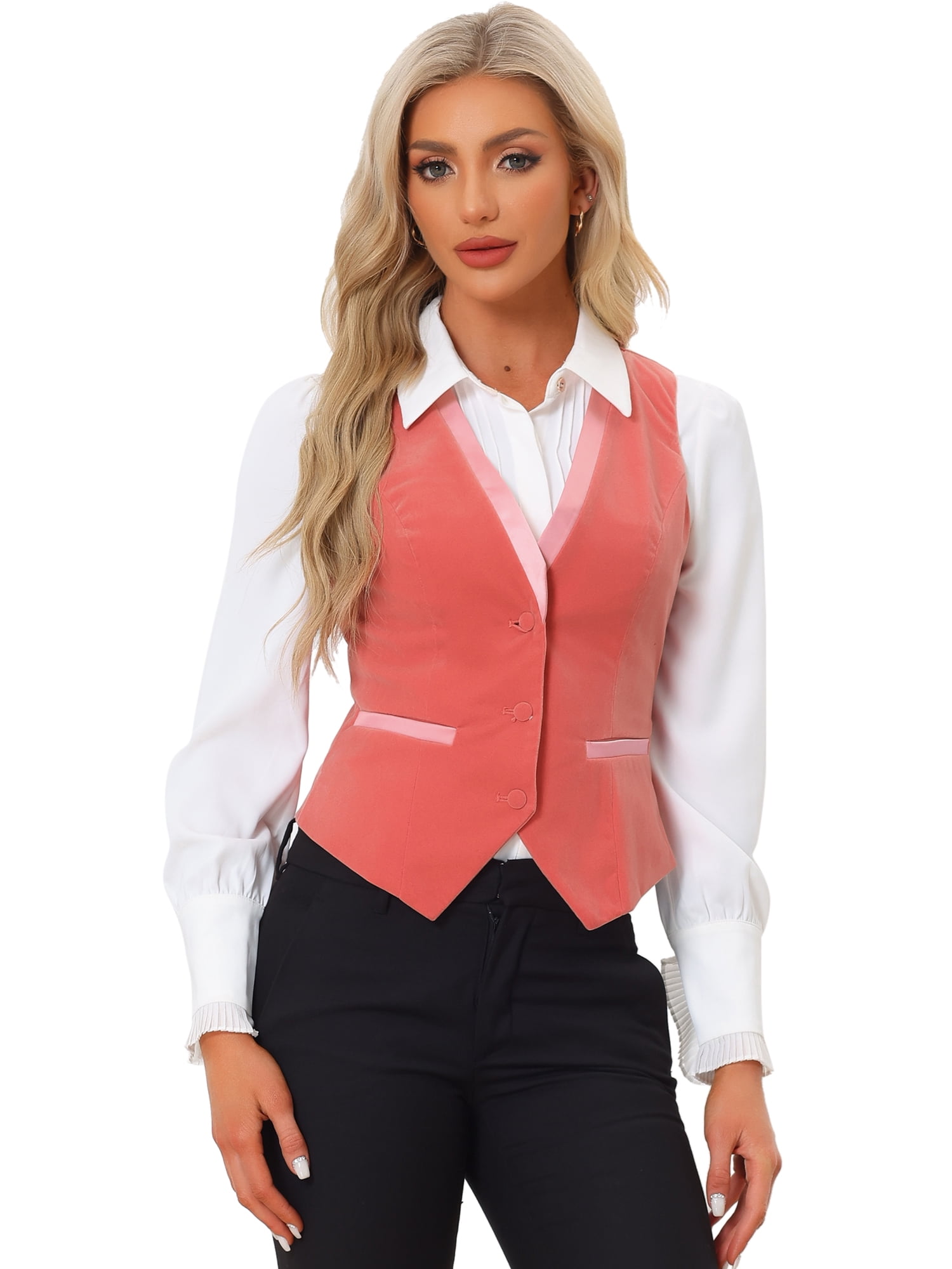 DARING DIVA Women's V Neck Retro Velvet Racerback Steampunk Vest XL Pink