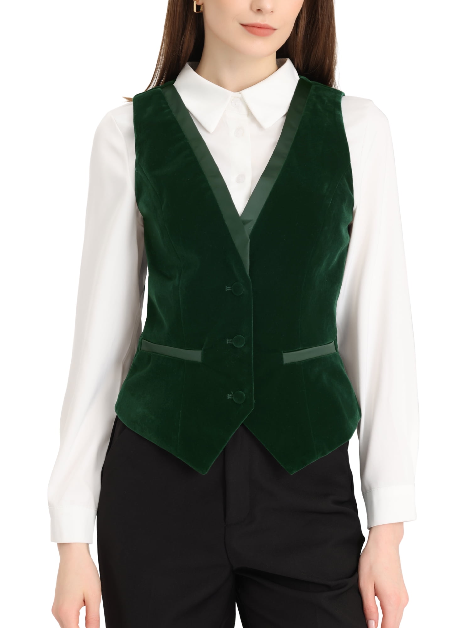 Unique Bargains Women's V Neck Sleeveless Retro Velvet Racerback Steampunk Vest