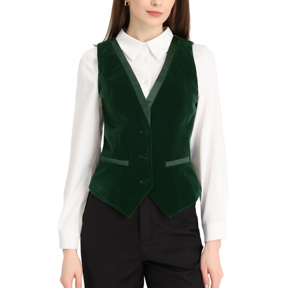 Unique Bargains Women's V Neck Sleeveless Retro Velvet Racerback Steampunk Vest