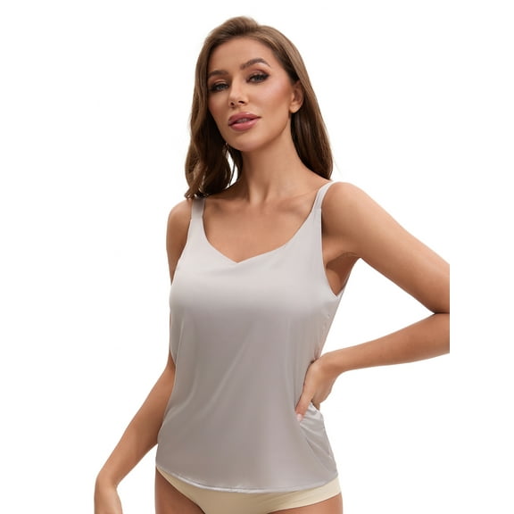 Unique Bargains Women's V Neck Wide Strap Loose Fit Camisoles L Gray