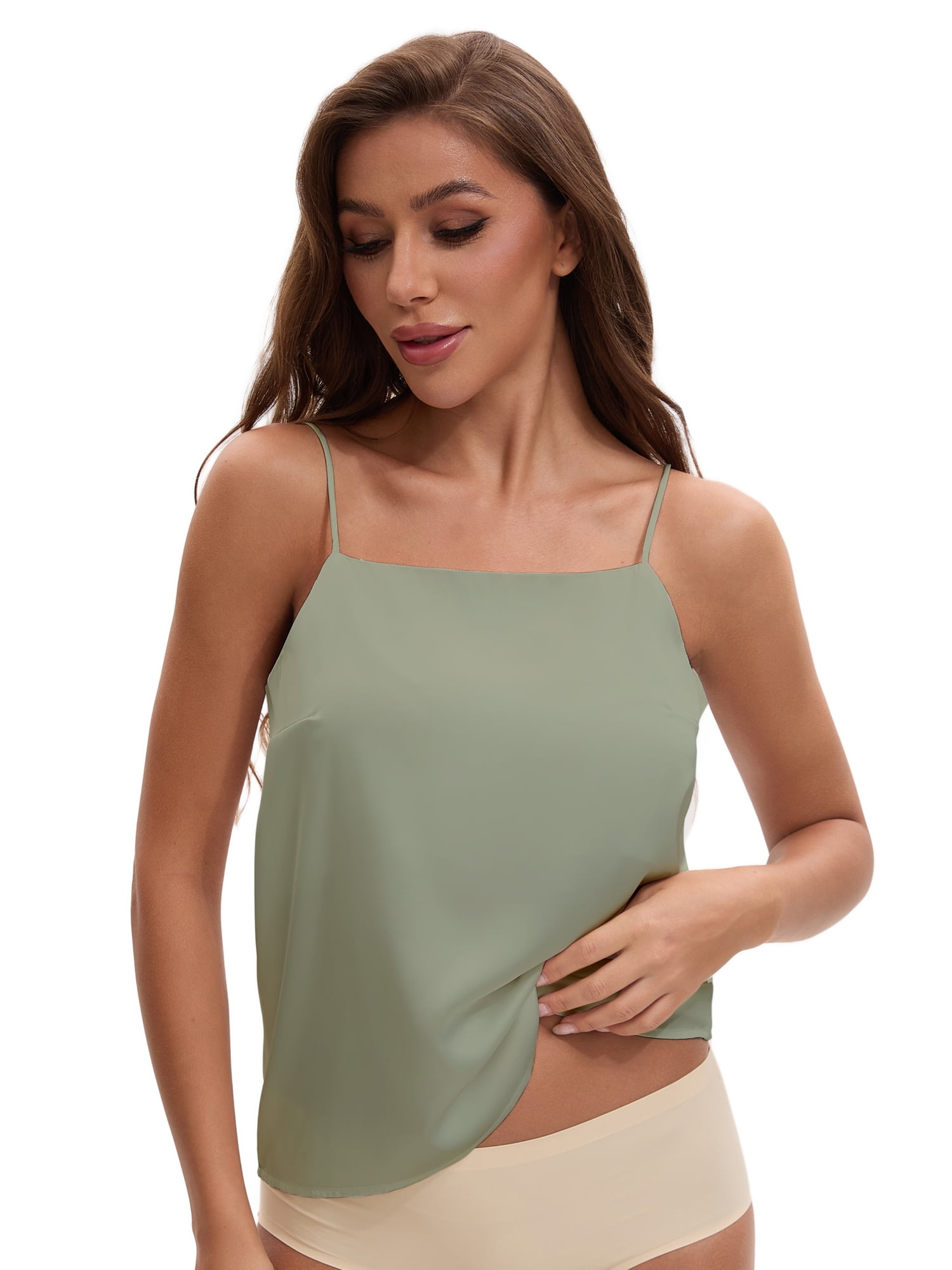 Unique Bargains Women's V Neck Wide Strap Loose Fit Camisoles L Light Green