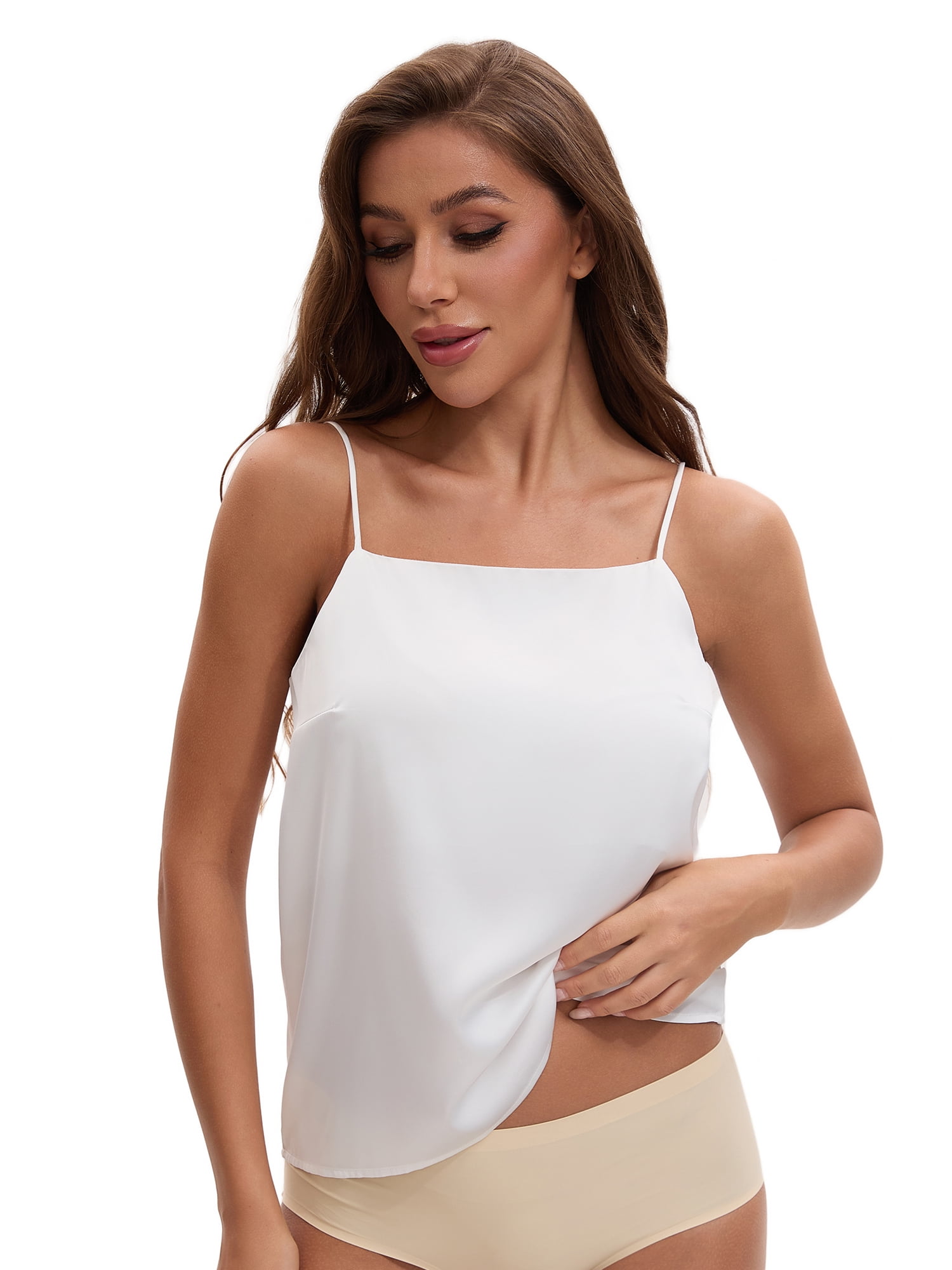 Unique Bargains Women's V Neck Wide Strap Loose Fit Camisoles M White Y3