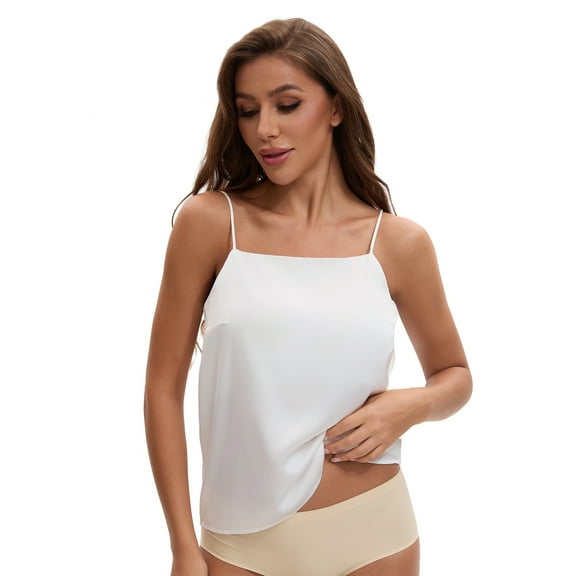 Unique Bargains Women's V Neck Wide Strap Loose Fit Camisoles S White Y3
