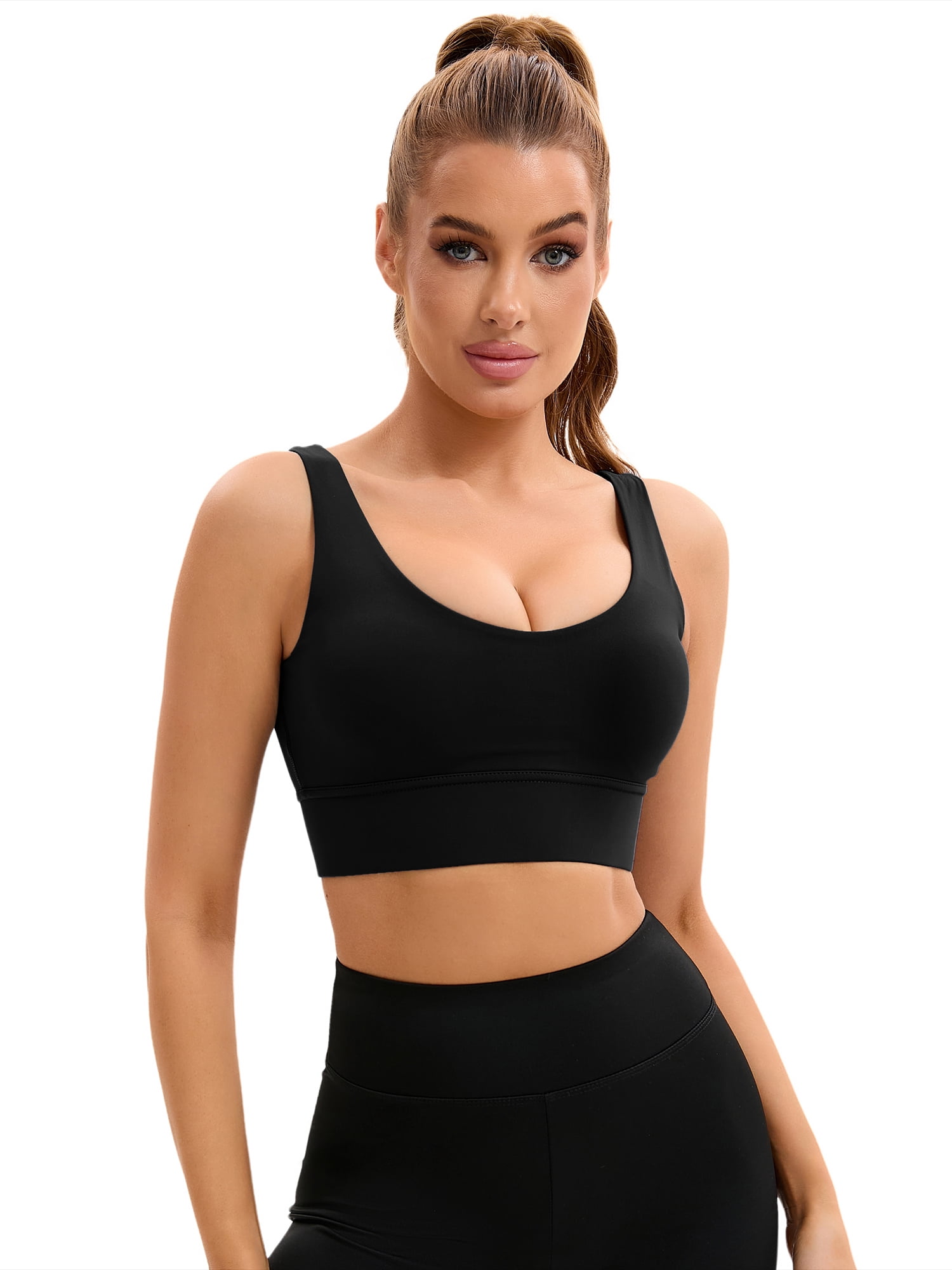 Unique Bargains Women's V-Neck Workout Crop Top Bra U Back Sports Bras M Black