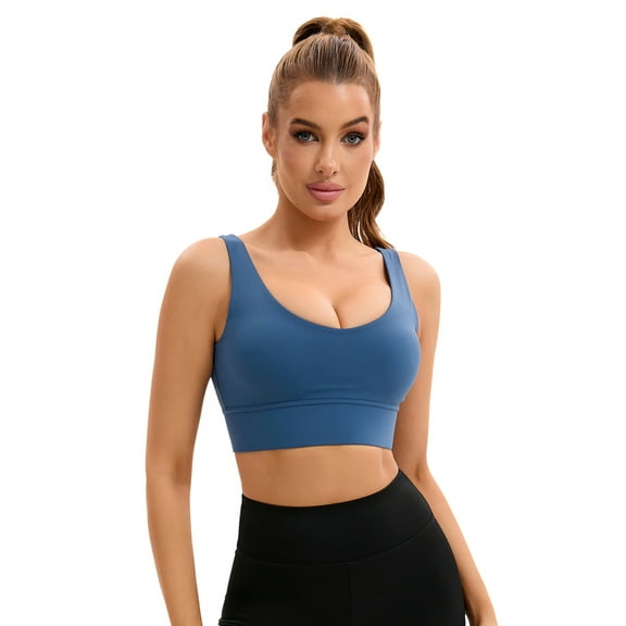 Unique Bargains Women's V-Neck Workout Crop Top Bra U Back Sports Bras XS Blue