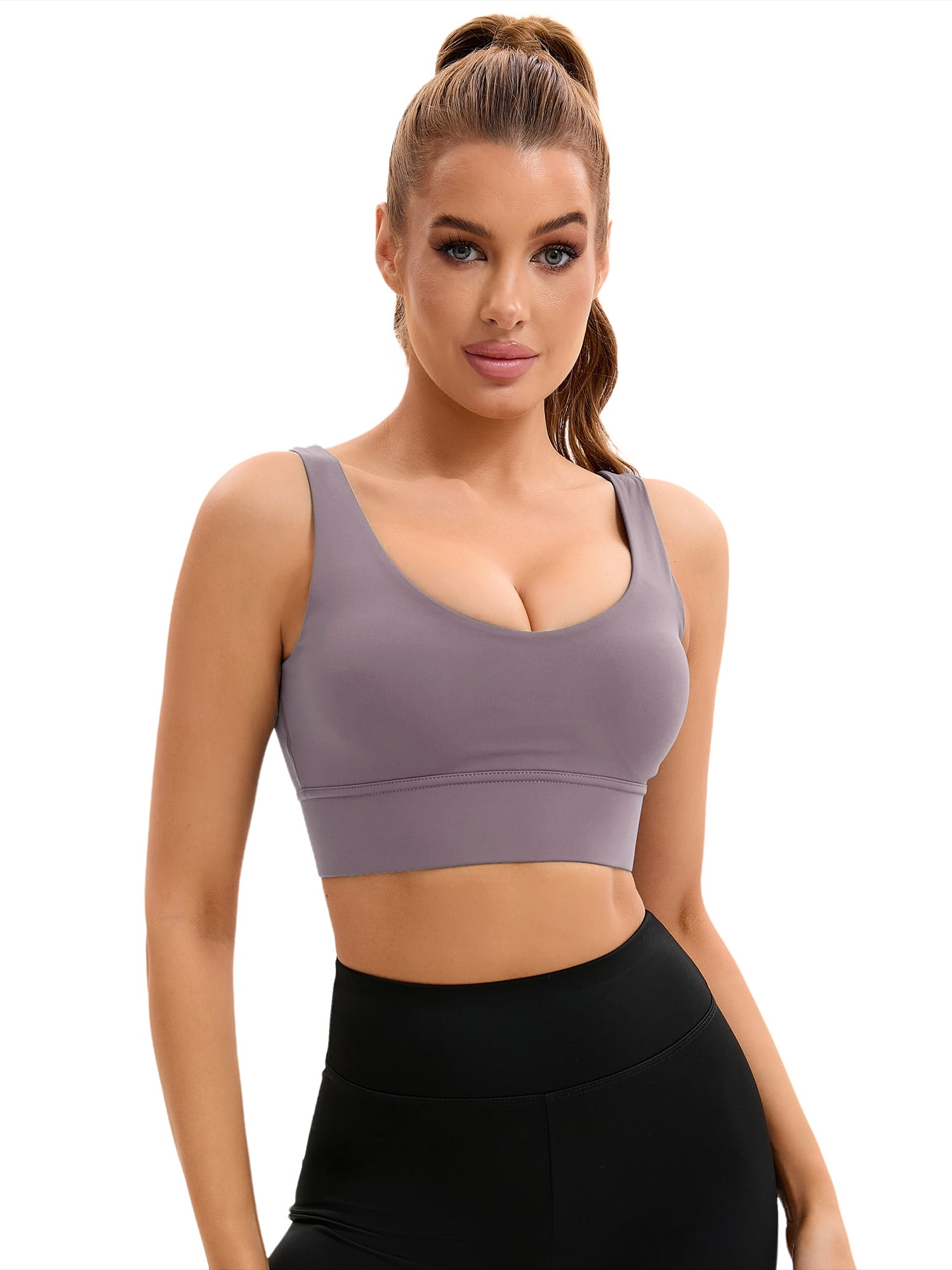 Unique Bargains Women's V-Neck Workout Crop Top Bra U Back Sports Bras XS Purple