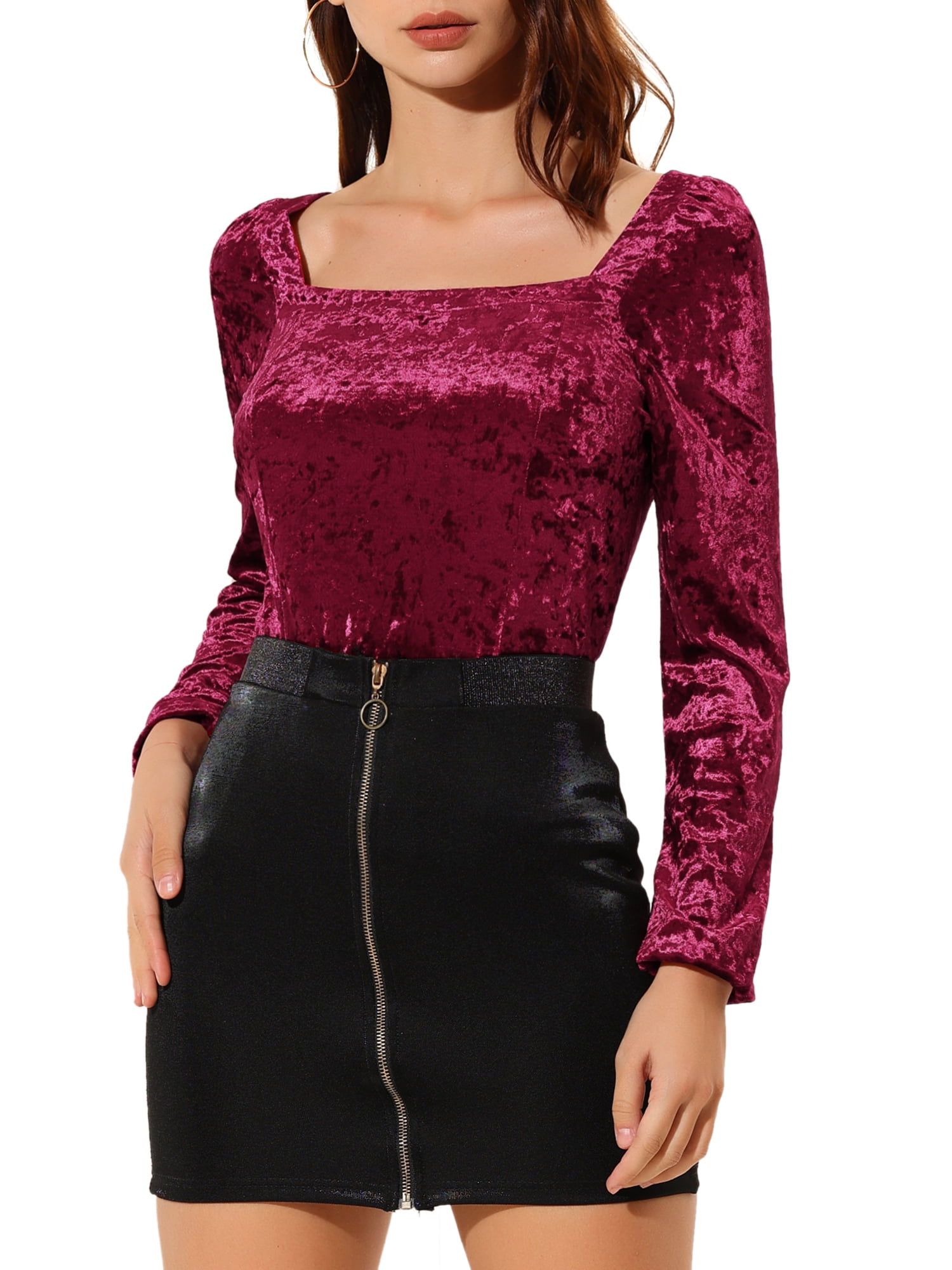 Burgundy velvet long sleeve top hotsell