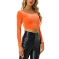 thumbnail image 1 of Unique Bargains Women's Velvet Long Sleeve Scoop Neck Solid Crop Top M Orange, 1 of 6