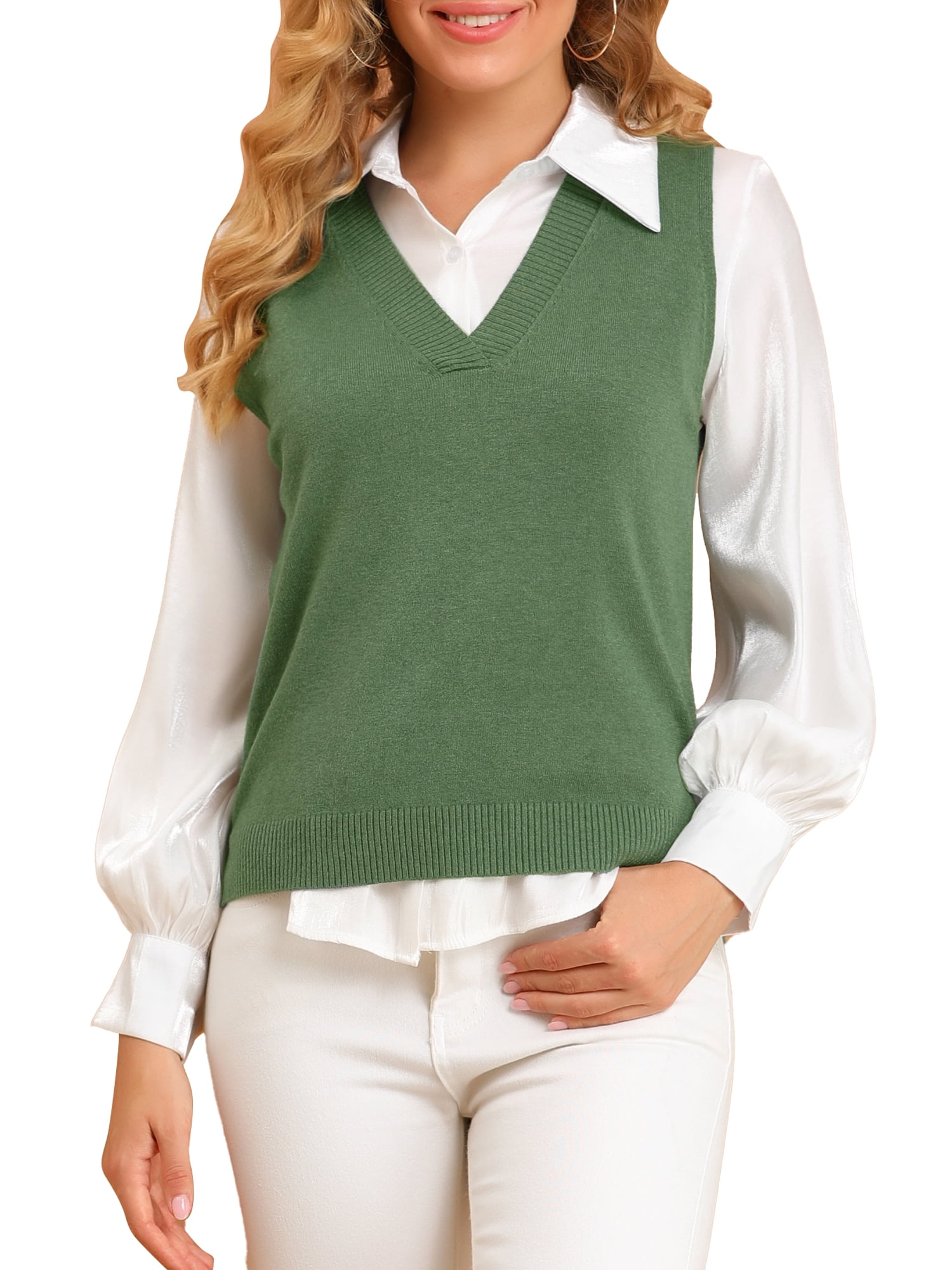 Unique Bargains Women's Vest Preppy V Neck Sleeveless Pullover Sweater -  Walmart.com