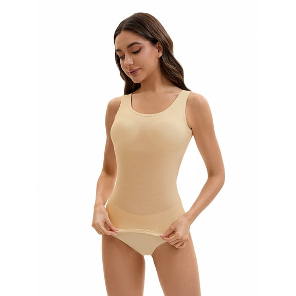 Unique Bargains Women's Wide Strap Camisoles with Built-In Padded Bras 2XL Beige