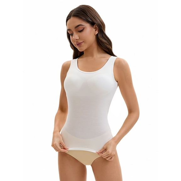 Unique Bargains Women's Wide Strap Camisoles with Built-In Padded Bras 2XL White