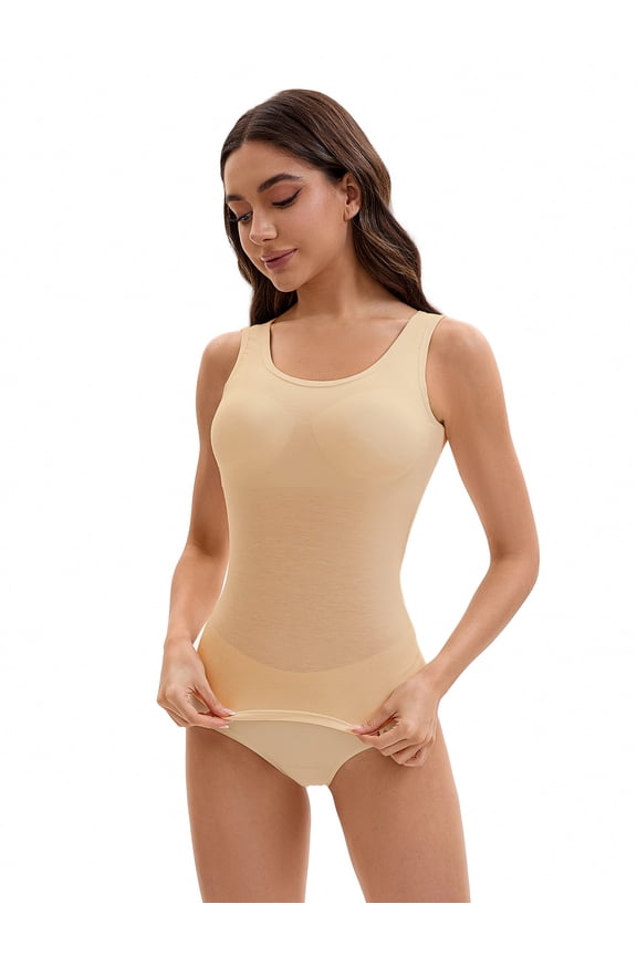 Women's Wide Strap Camisoles with Built-In Padded Bras S Beige