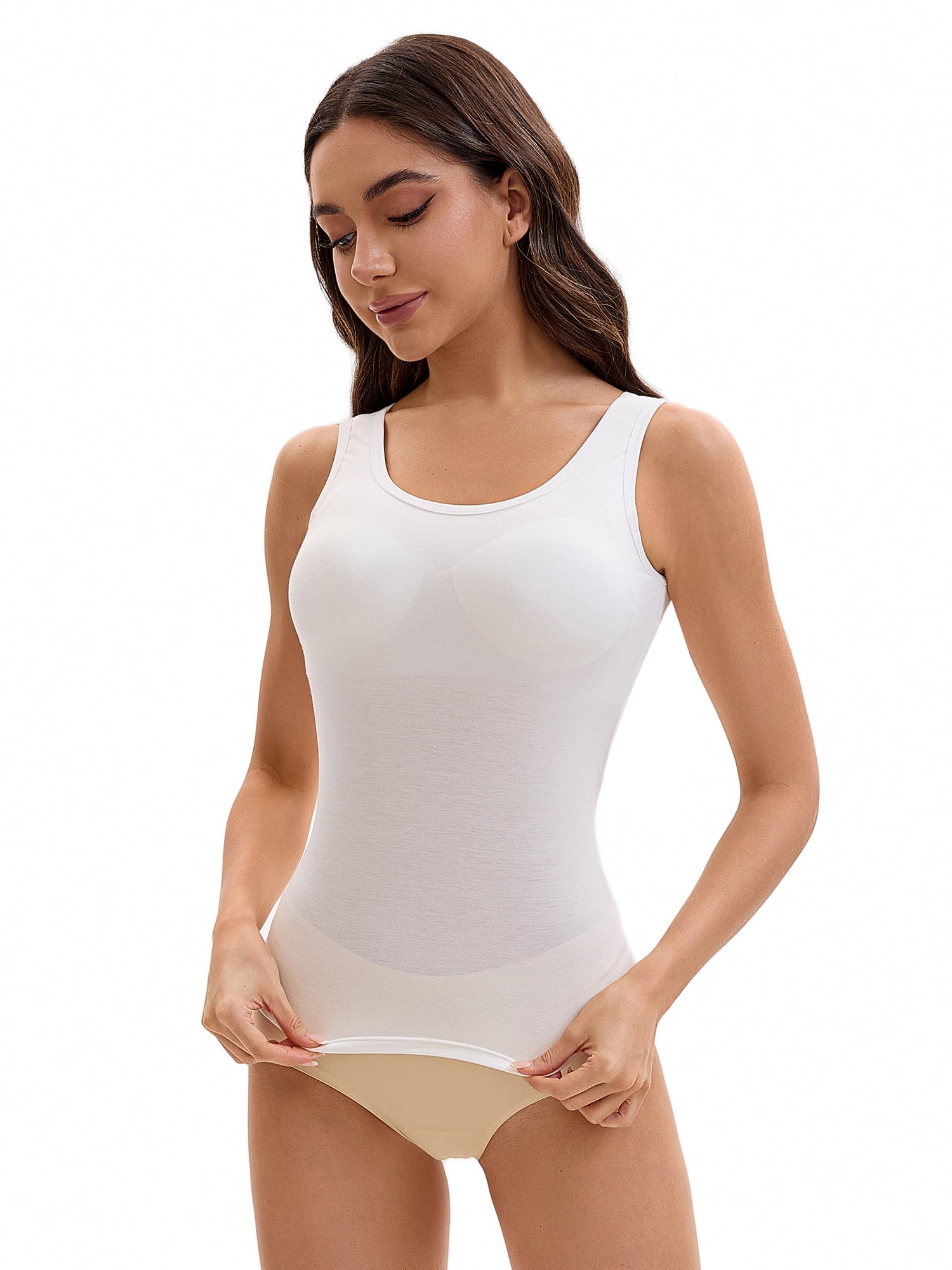 Unique Bargains Women's Wide Strap Camisoles with Built-In Padded Bras S White