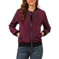 thumbnail image 1 of Unique Bargains Women's Windbreaker Outerwear Casual Zip Up Bomber Jacket M Wine Red, 1 of 6