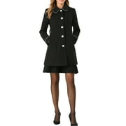 Unique Bargains Women's Winter Elegant Contrast Color Lapel Collar Long Trench Coat XS Black