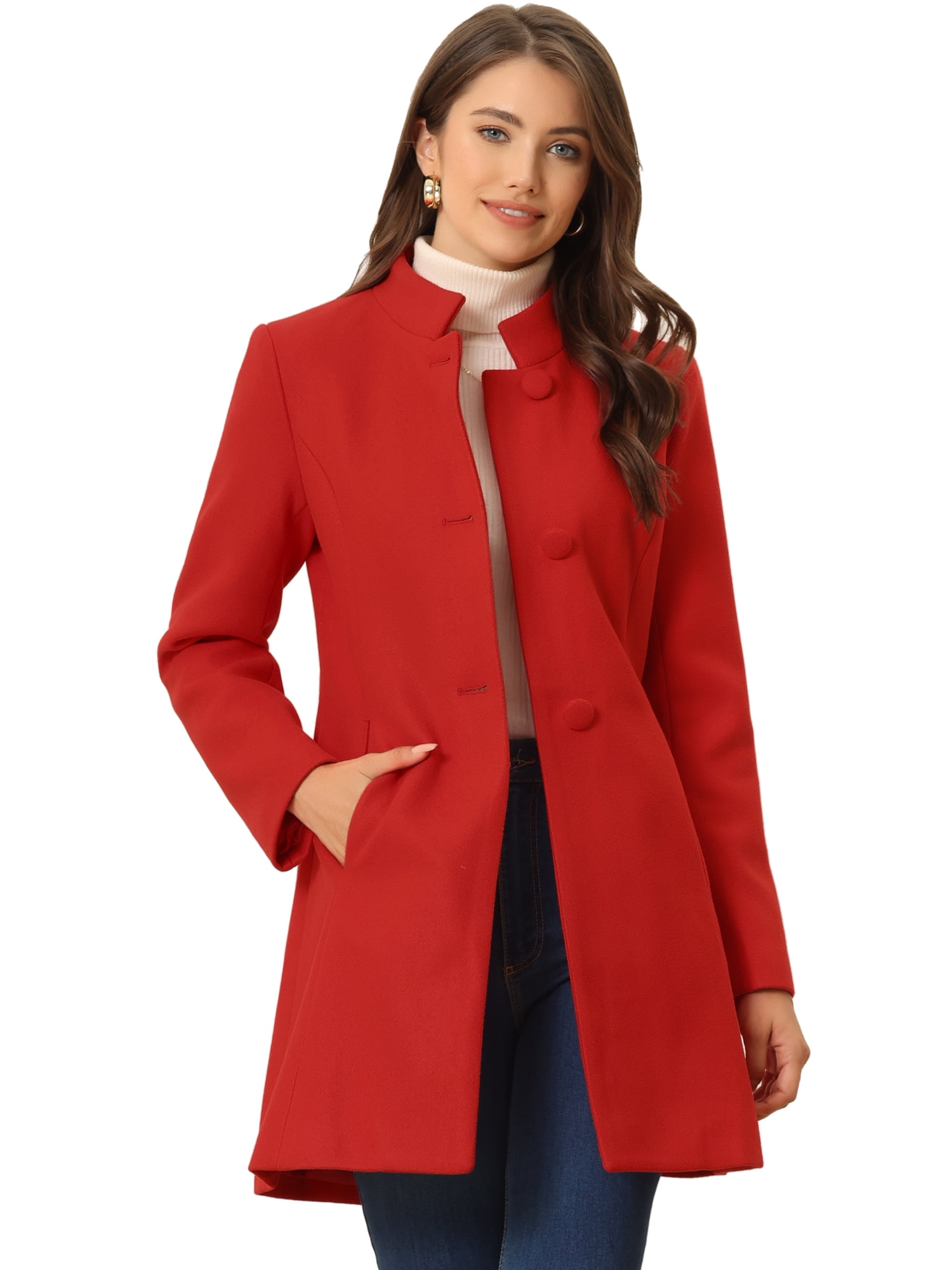 Unique Bargains Women's Winter Overcoat Stand Collar Single Unique Bargains Women's Winter Overcoat Stand Collar Single