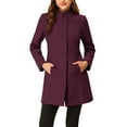 thumbnail image 1 of Unique Bargains Women's Winter Overcoat Stand Collar Single Breasted Long Coat M Purplish Red, 1 of 6