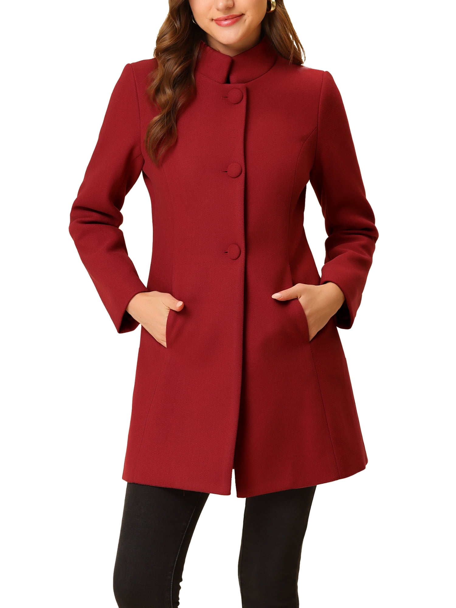 Unique Bargains Women's Winter Overcoat Stand Collar Single