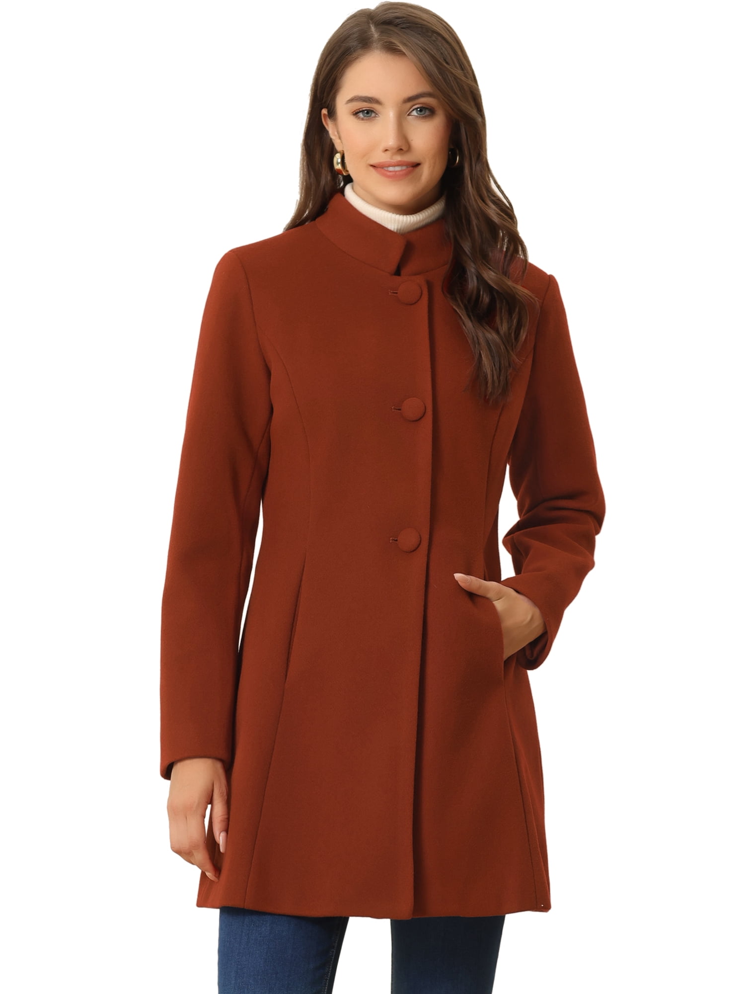 Unique Bargains Women's Winter Overcoat Stand Collar Single