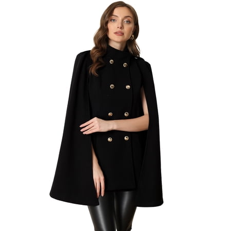 DARING DIVA Women's Winter Vintage Double Breasted Slit Sleeve Cape Coat XL Black
