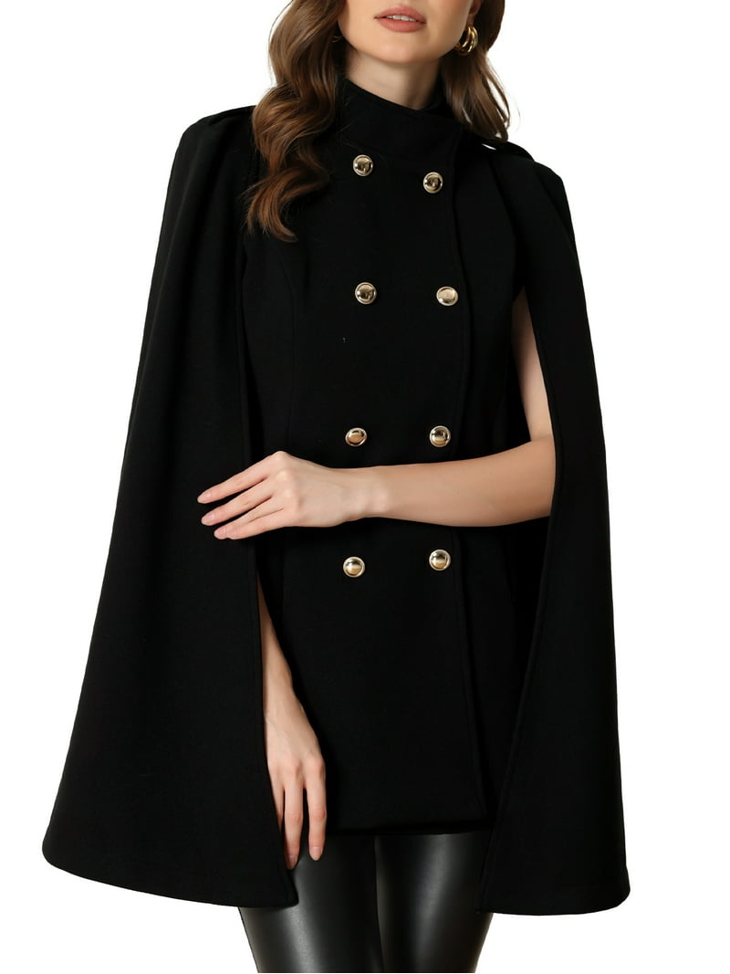 Unique Bargains Women's Winter Slit Sleeve Double Breasted Cloak