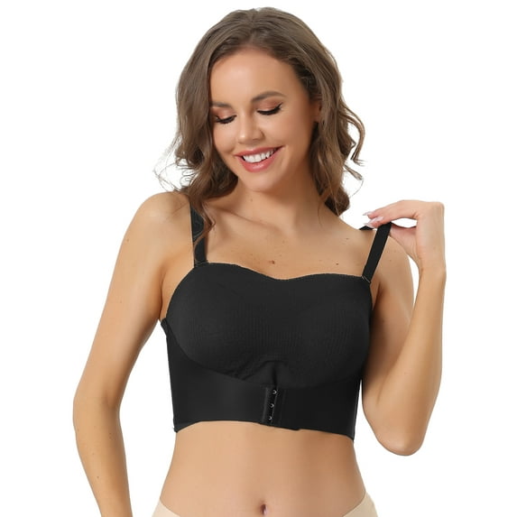 Unique Bargains Women's Wirefree Bras Strapless Breathable Push-up Bralette M Black
