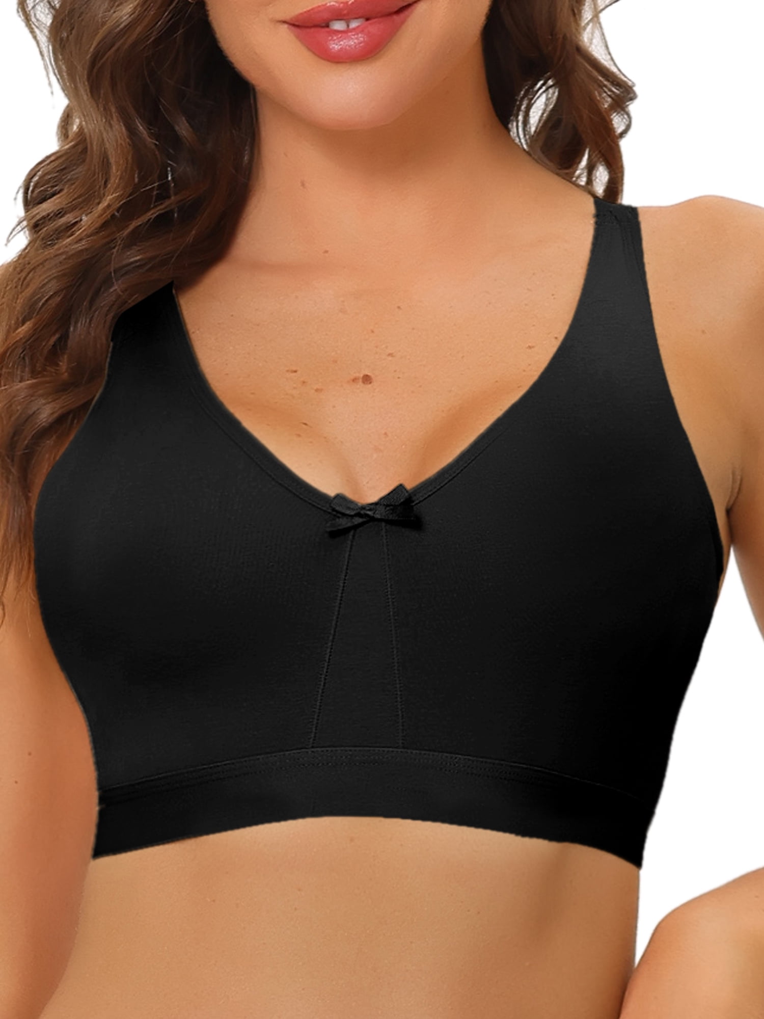 Unique Bargains Women's Wirefree Padded Bra Straps Full Coverage Bralettes 38D Black