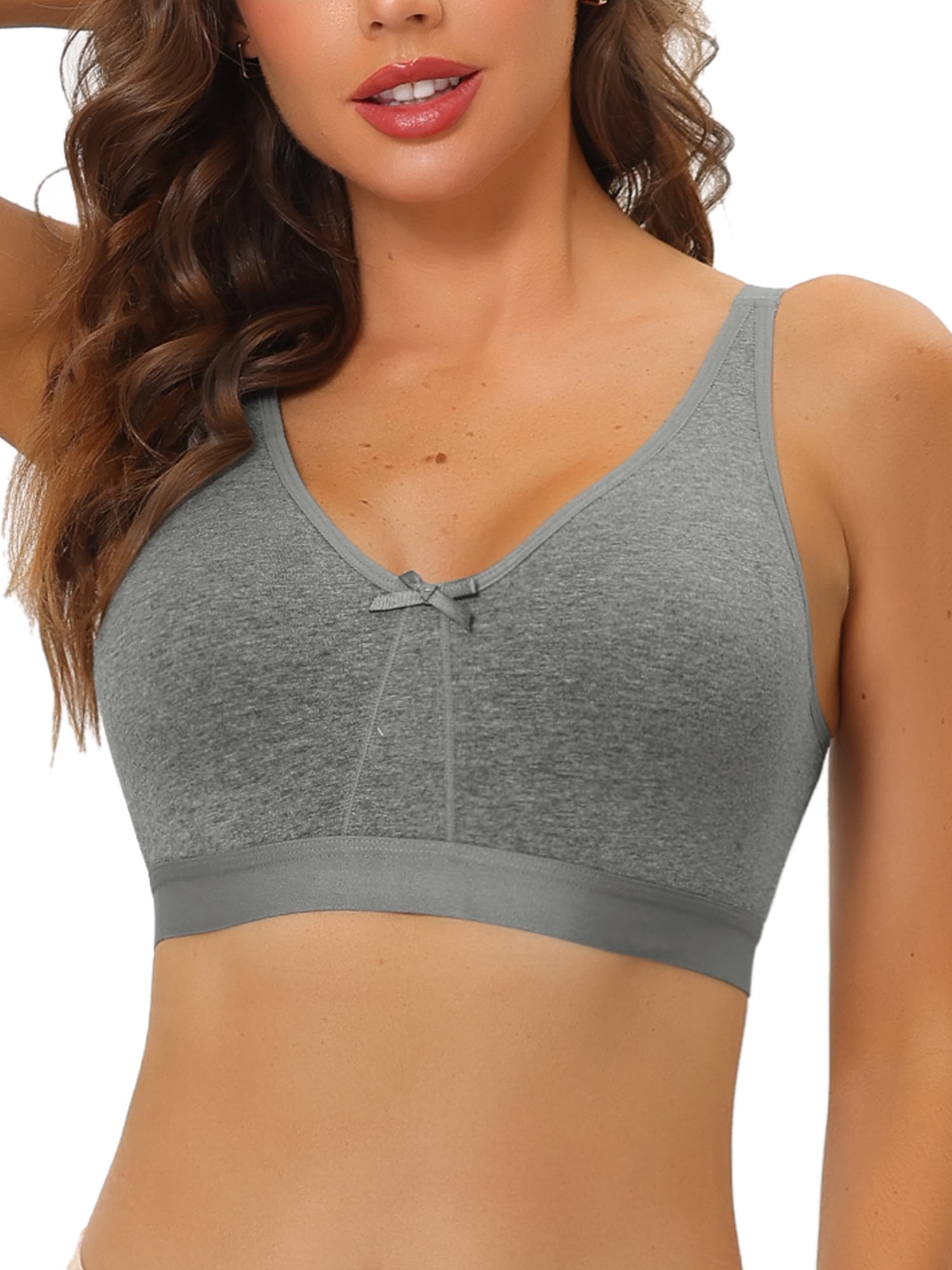 Unique Bargains Women's Wirefree Padded Bra Straps Full Coverage Bralettes 42C Gray