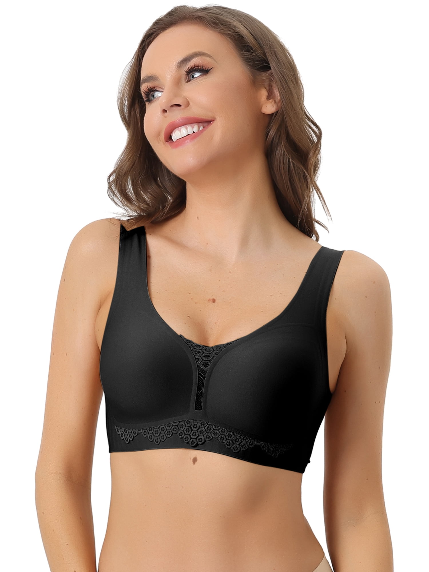 Unique Bargains Women's Wirefree Sports Bra Breathable Workout Yoga Comfort Bralettes L Black