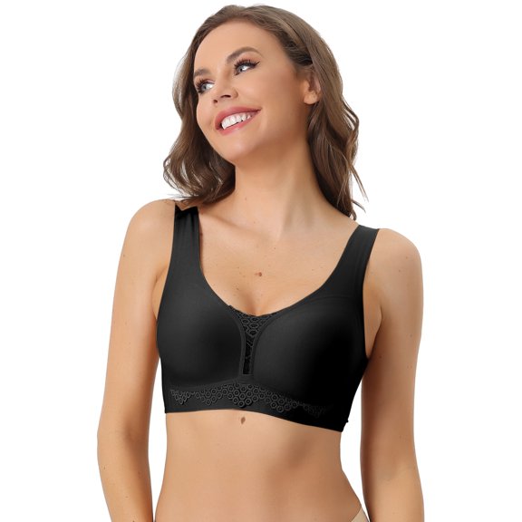 Unique Bargains Women's Wirefree Sports Bra Breathable Workout Yoga Comfort Bralettes L Black