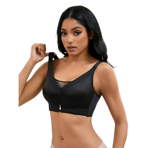 Unique Bargains Women's Wirefree U Back V-Neck Mesh Minimizers Bras S Black