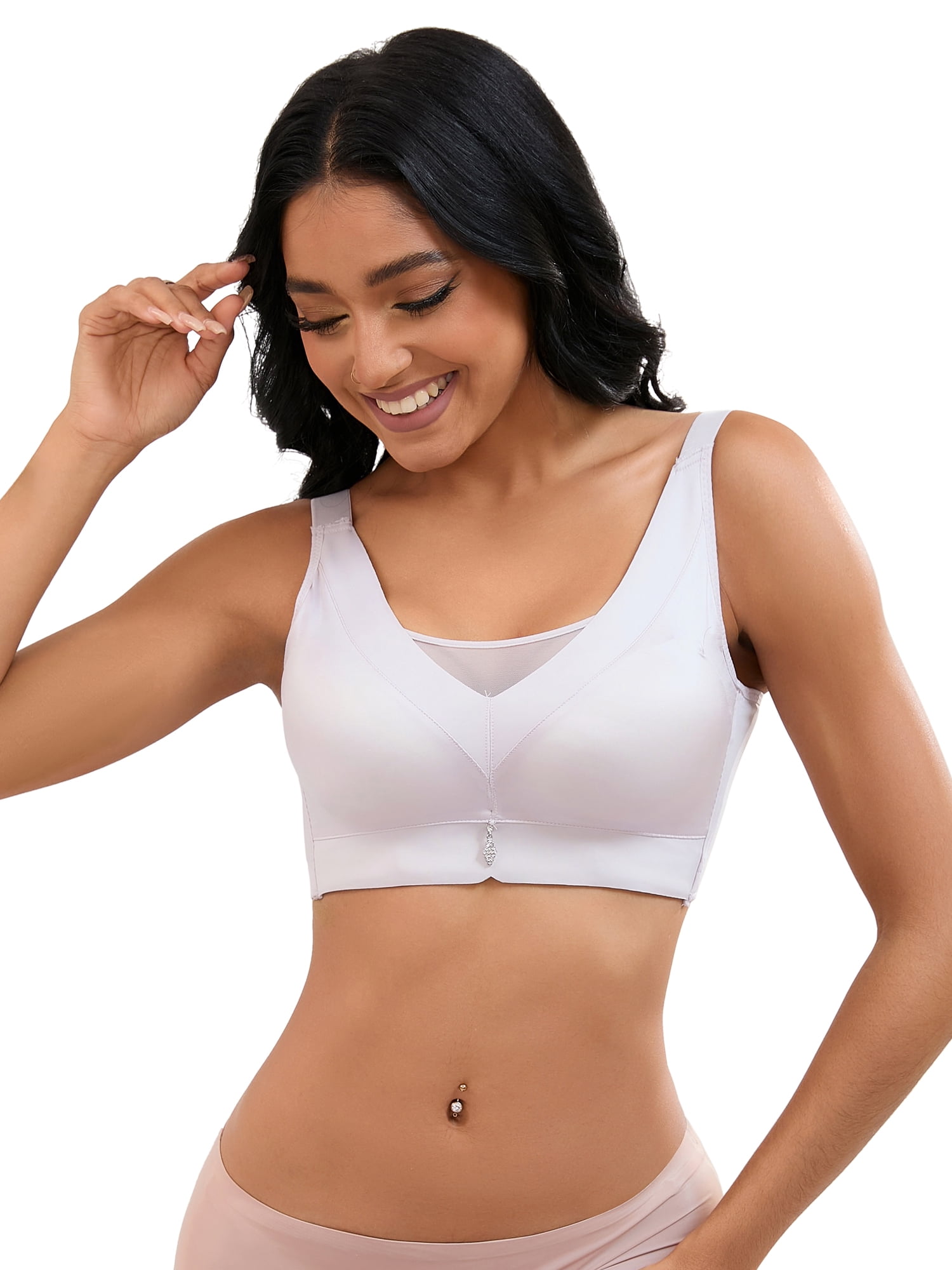 Unique Bargains Women's Wirefree U Back V-Neck Mesh Minimizers Bras XL Purple