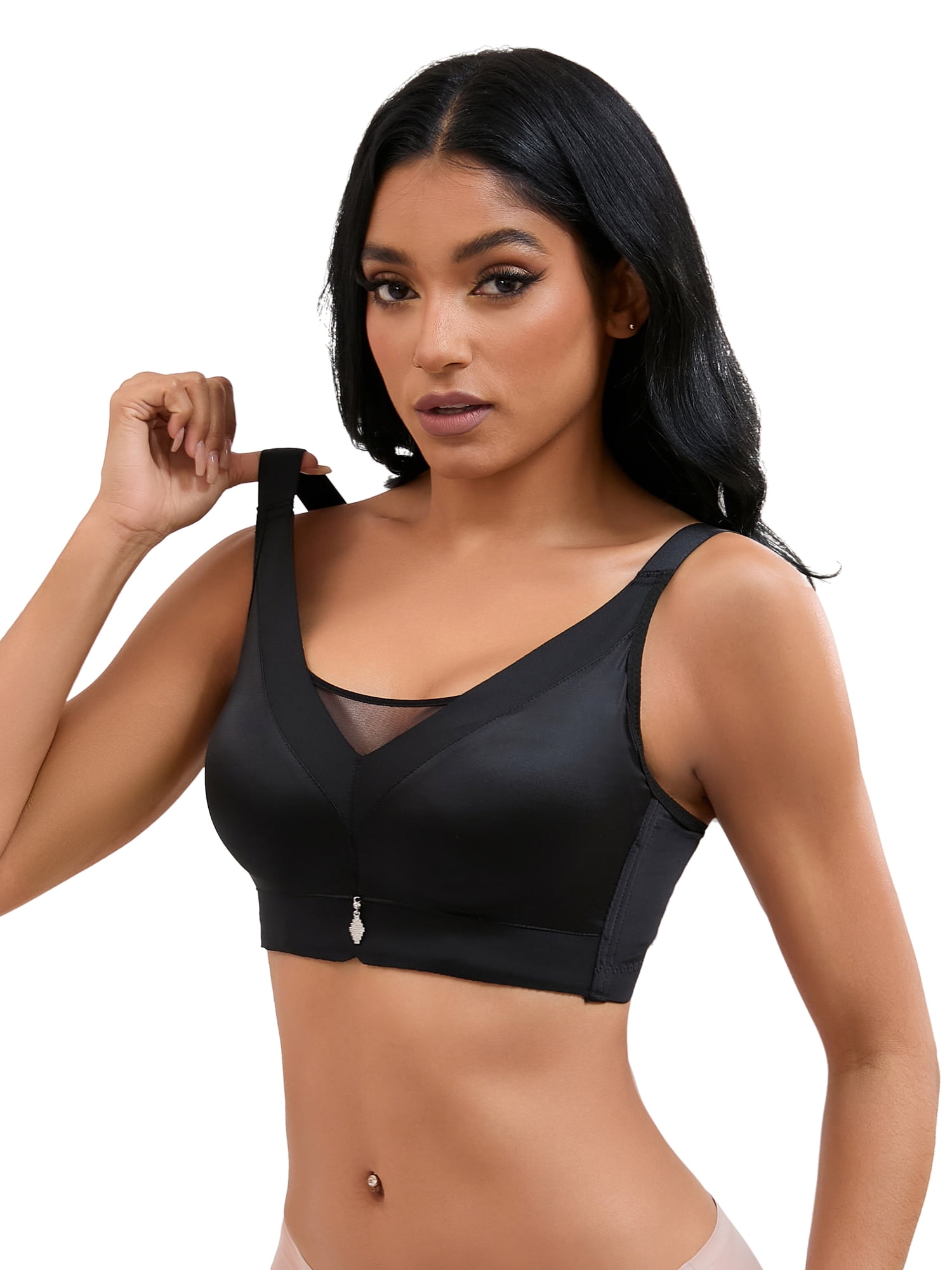 Unique Bargains Women's Wirefree U Back V-Neck Mesh Minimizers Bras XXL Black