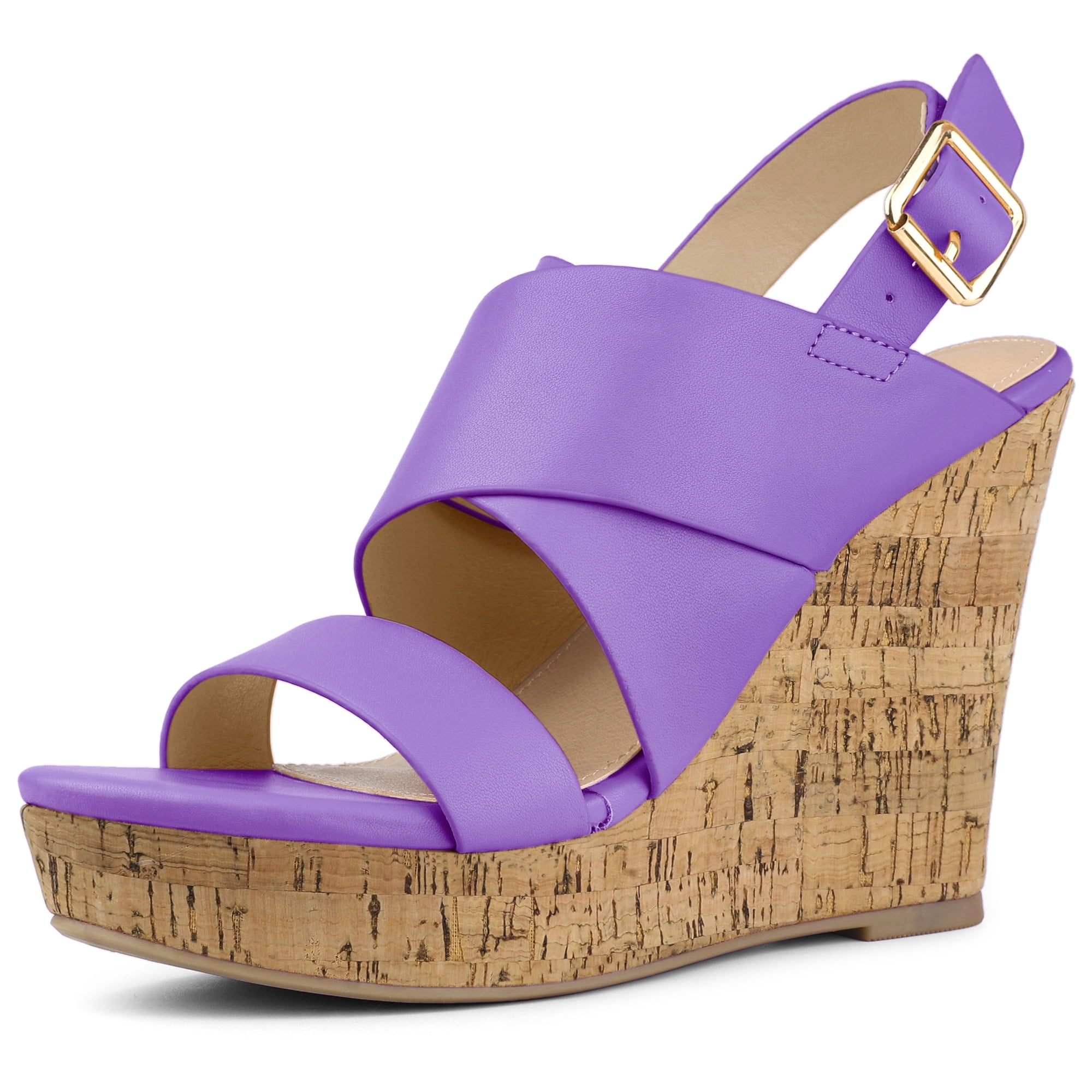 DARING DIVA Women's Wood Strappy Platform Wedge Sandals Purple US 6/UK 4/EU 36