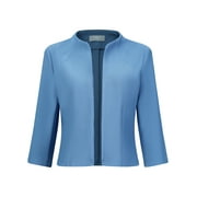 Unique Bargains Women's Work Cropped Blazer Elegant Collarless Open Front Jacket S Dusty Blue