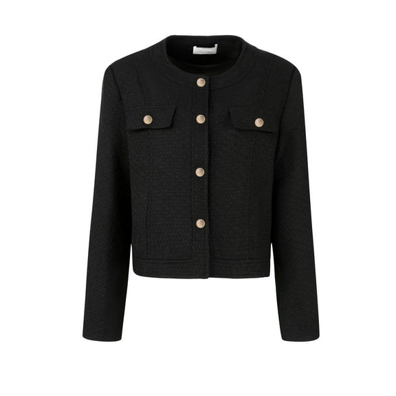 DARING DIVA Women's Cropped Blazer Button Front in Tweed Fabric 2XL Black