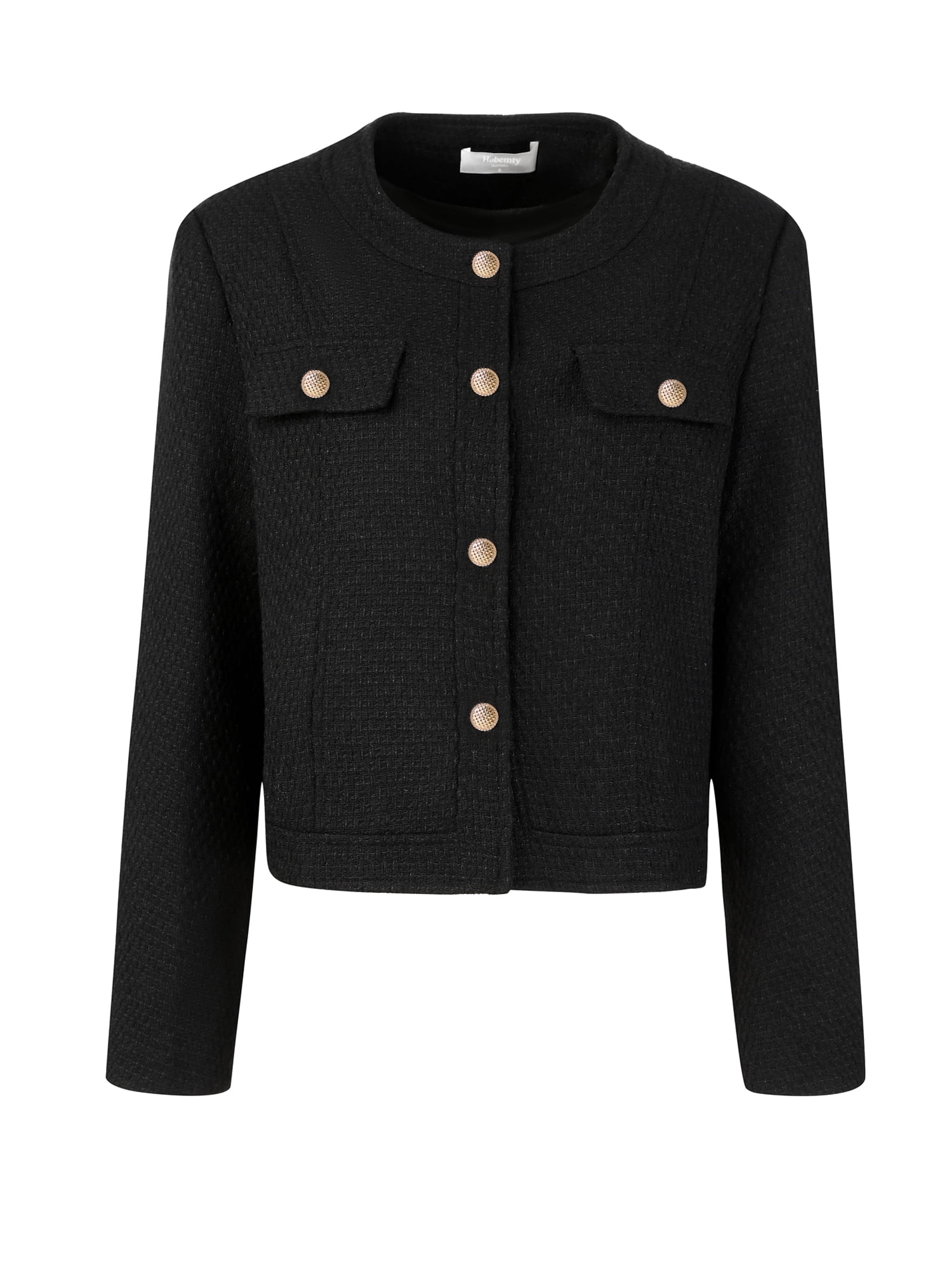 DARING DIVA Women's Cropped Blazer Button Front in Tweed Fabric XL Black