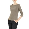 thumbnail image 1 of Unique Bargains Women's Work Office 3/4 Sleeve Boat Neck Houndstooth Top L Brown, 1 of 7