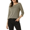 thumbnail image 1 of Unique Bargains Women's Work Office 3/4 Sleeve Boat Neck Houndstooth Top XL Black Khaki, 1 of 5