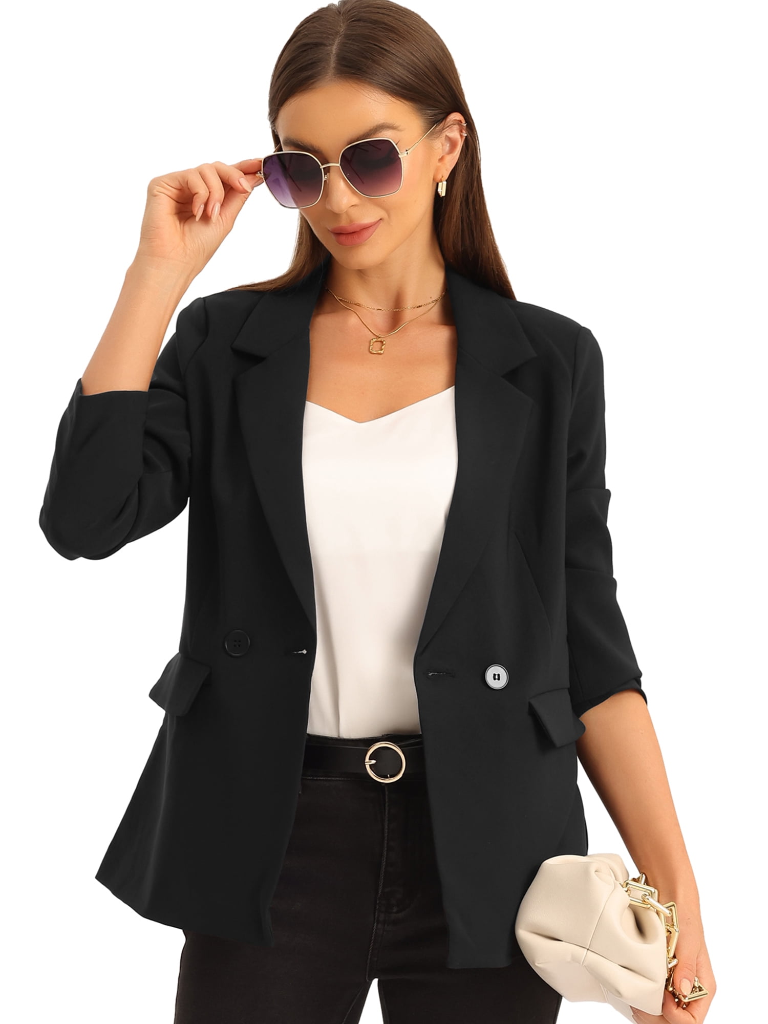 DARING DIVA Double Breasted Work Office Blazer S Black